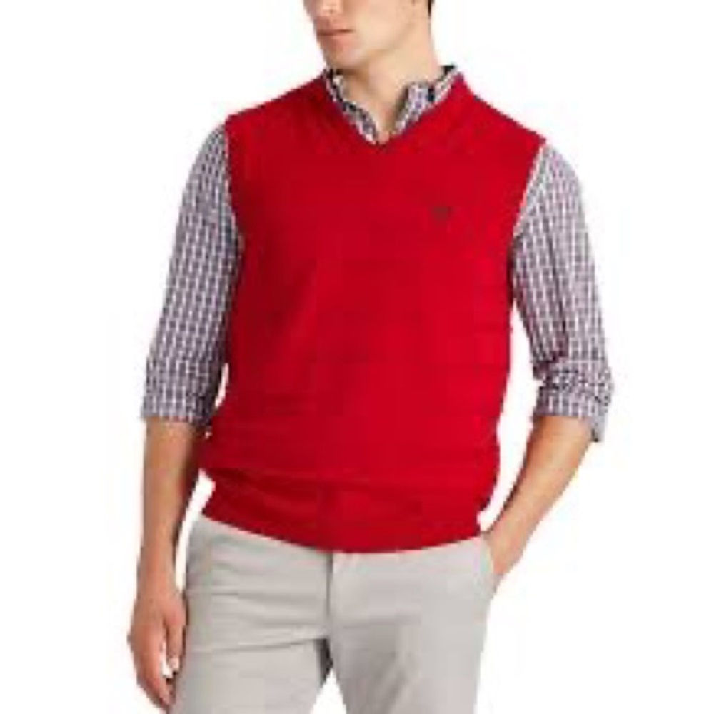 Ralph Lauren Cotton CHAPS Red Sweater Vest XL V Neck Preppy Grandpa Eclectic